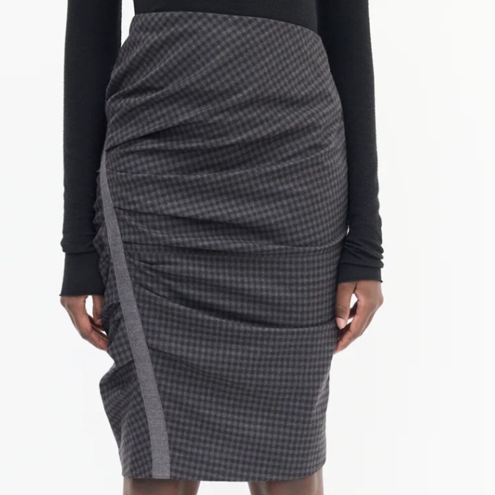 Brunello Cucinelli Checked Ruched Wool Skirt M $1895